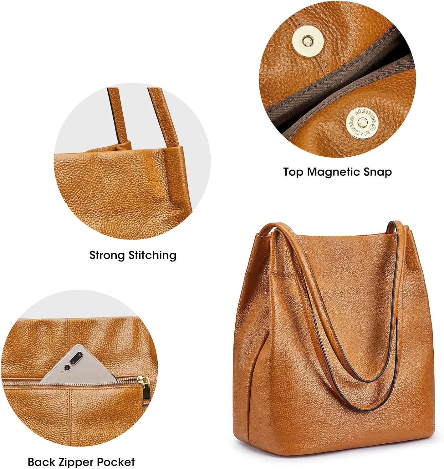 Kattee Women Soft Genuine Leather Totes Shoulder Bag Purses and Handbags with Top Magnetic Snap Closure