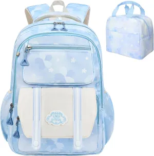Kawaii Backpack Starry Rainbow Bookbag Cute Large Capacity Kids Backpack Multifunction Fashion Casual Laptop Travel Bag For Boy Girl (Blue-17inch)