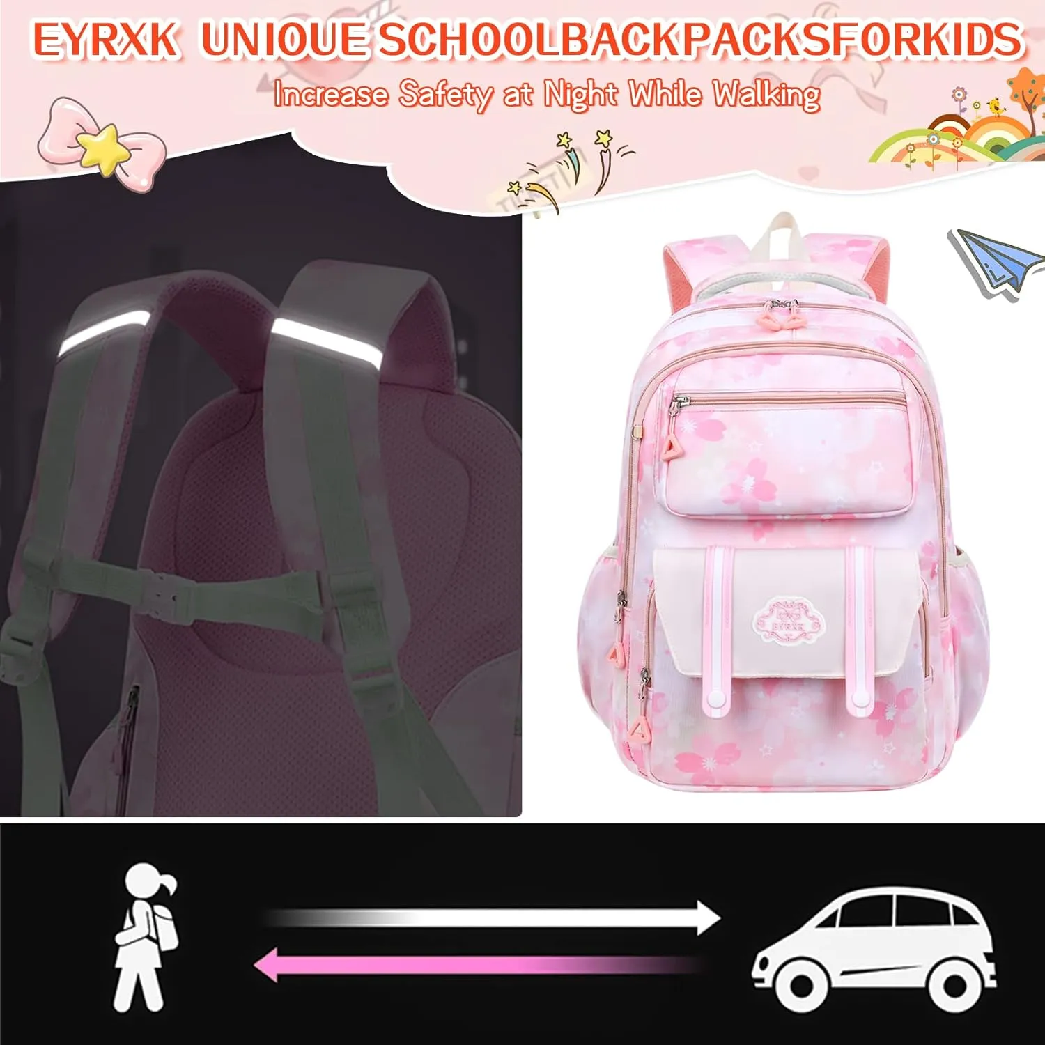 Kawaii Backpack Starry Rainbow Bookbag Cute Large Capacity Kids Backpack Multifunction Fashion Casual Laptop Travel Bag For Boy Girl (Purple-17inch)