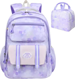Kawaii Backpack Starry Rainbow Bookbag Cute Large Capacity Kids Backpack Multifunction Fashion Casual Laptop Travel Bag For Boy Girl (Purple-17inch)