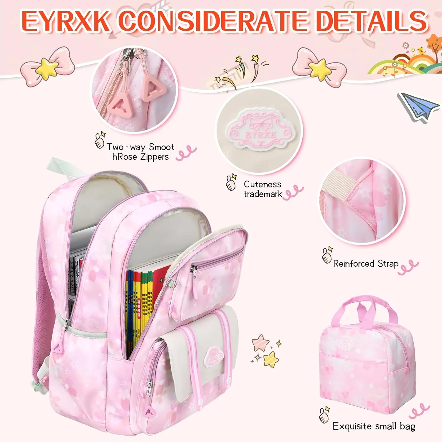 Kawaii Backpack Starry Rainbow Bookbag Cute Large Capacity Kids Backpack Multifunction Fashion Casual Laptop Travel Bag For Boy Girl (Purple-17inch)