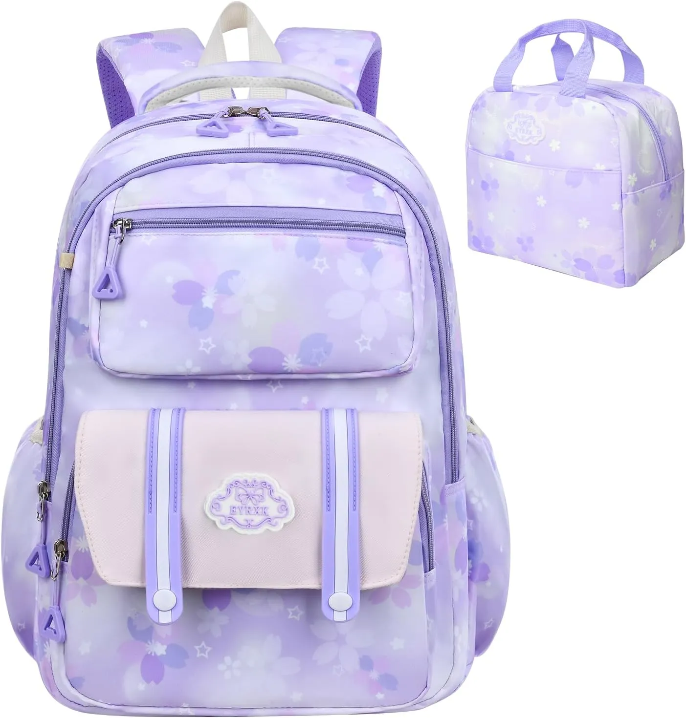 Kawaii Backpack Starry Rainbow Bookbag Cute Large Capacity Kids Backpack Multifunction Fashion Casual Laptop Travel Bag For Boy Girl (Purple-17inch)