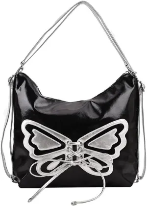 Kawaii Y2K Shoulder Bag, Women Cute Chic Design Butterfly Harajuku Crossbody Shoulder Bag Tote Bag Top Handle Bags (black)