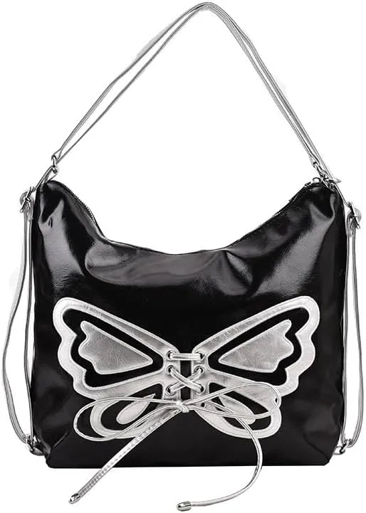 Kawaii Y2K Shoulder Bag, Women Cute Chic Design Butterfly Harajuku Crossbody Shoulder Bag Tote Bag Top Handle Bags (black)