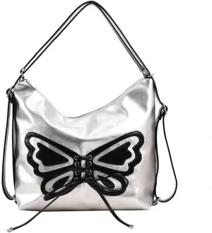 Kawaii Y2K Shoulder Bag, Women Cute Chic Design Butterfly Harajuku Crossbody Shoulder Bag Tote Bag Top Handle Bags (Silver black)