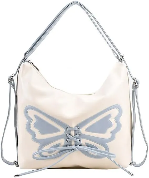 Kawaii Y2K Shoulder Bag, Women Cute Chic Design Butterfly Harajuku Crossbody Shoulder Bag Tote Bag Top Handle Bags (white)