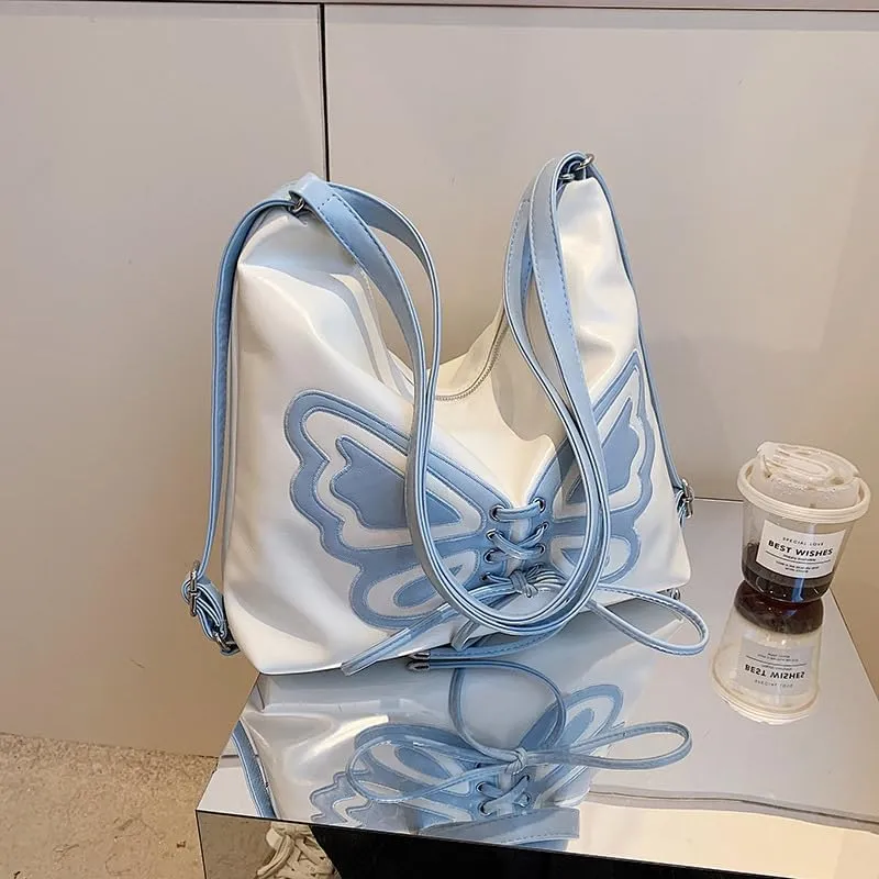 Kawaii Y2K Shoulder Bag, Women Cute Chic Design Butterfly Harajuku Crossbody Shoulder Bag Tote Bag Top Handle Bags (white)