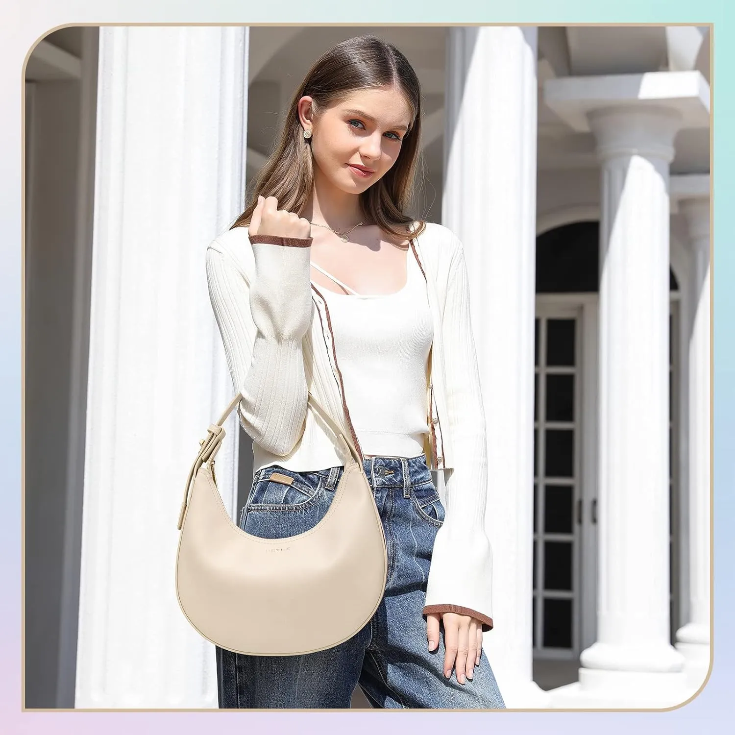 Keyli Shoulder Bag Stylish Casual Clutch Purses for Women 3 Ways Adjust Strap Hobo Handbags with Zip Closure