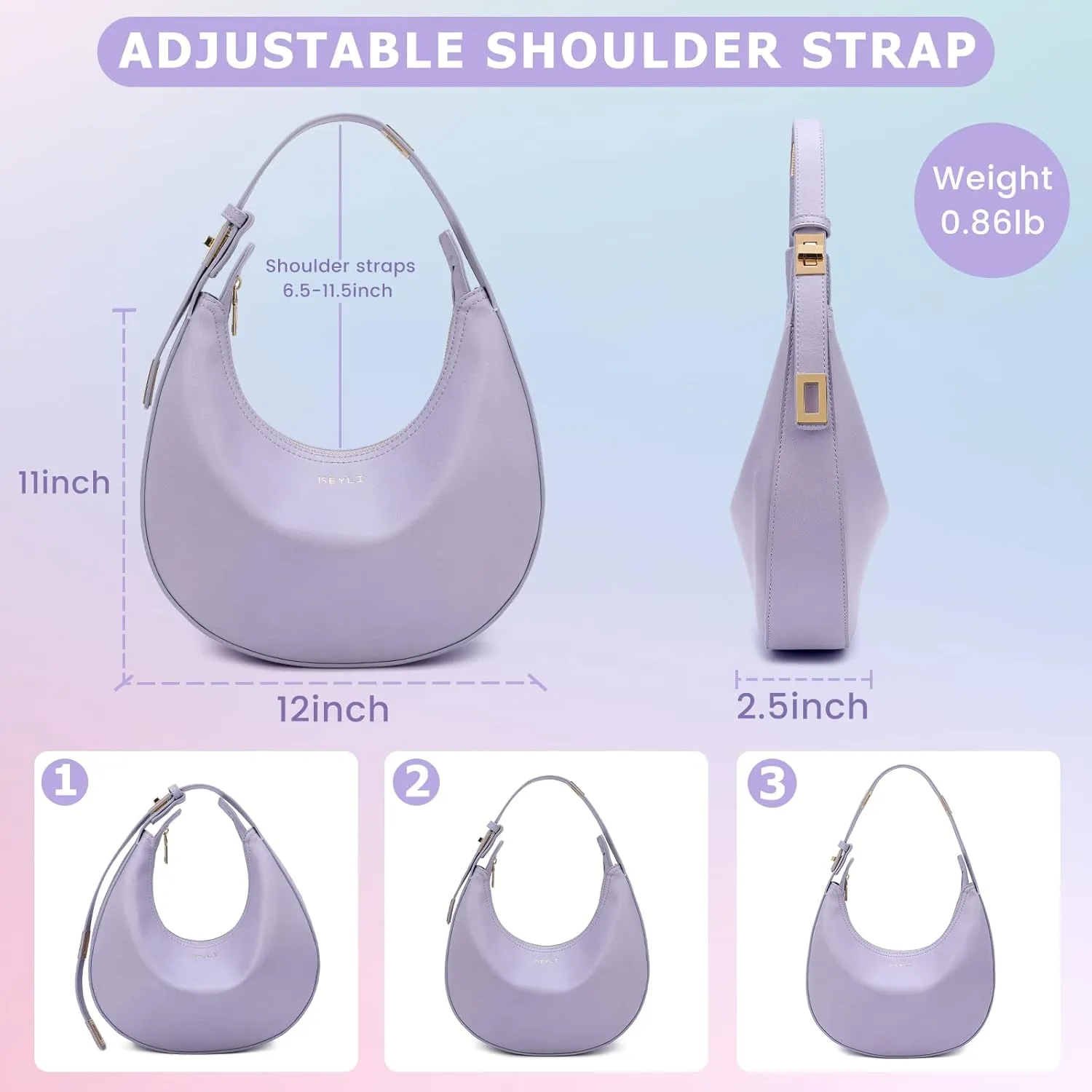 Keyli Shoulder Bag Stylish Casual Clutch Purses for Women 3 Ways Adjust Strap Hobo Handbags with Zip Closure