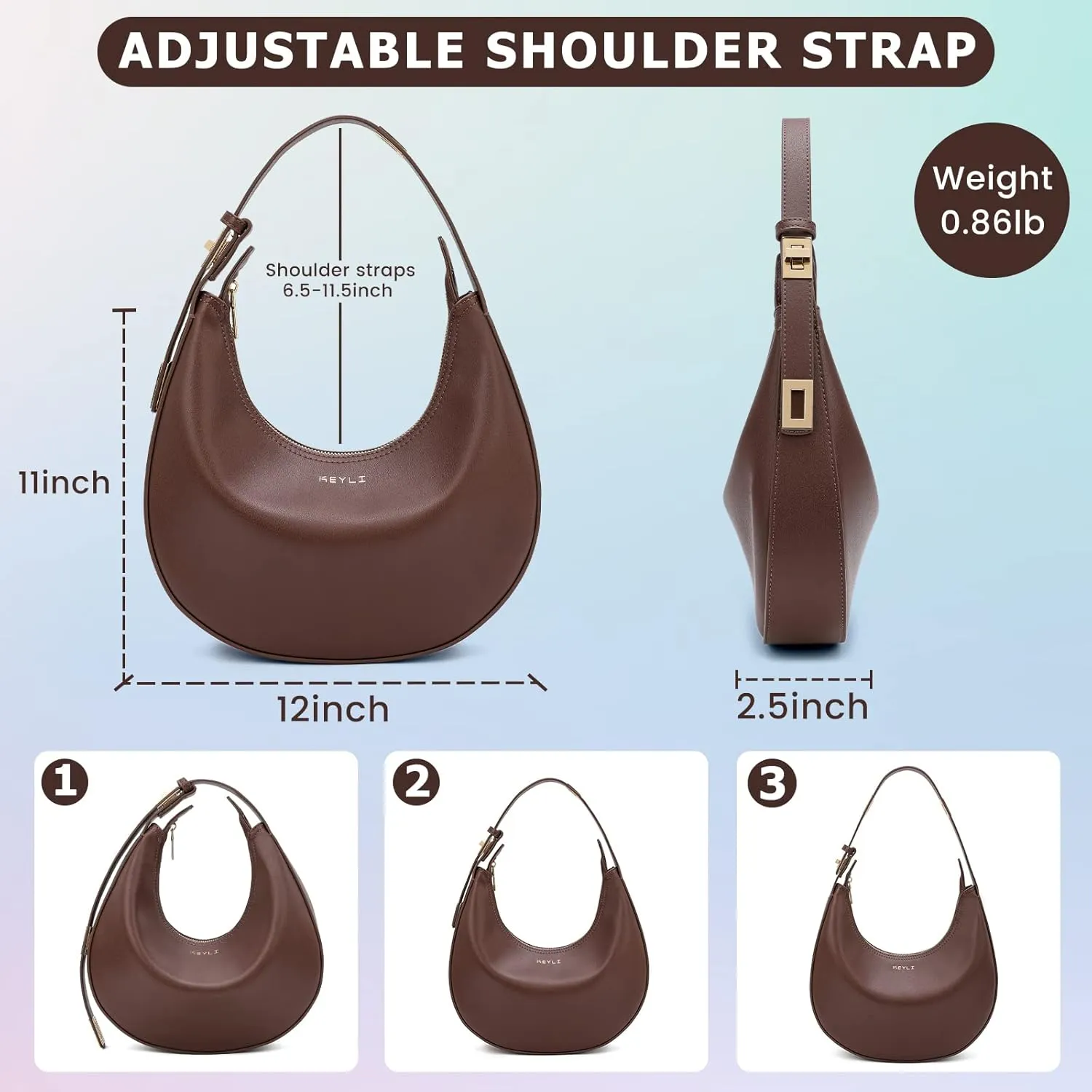 Keyli Shoulder Bag Stylish Casual Clutch Purses for Women 3 Ways Adjust Strap Hobo Handbags with Zip Closure