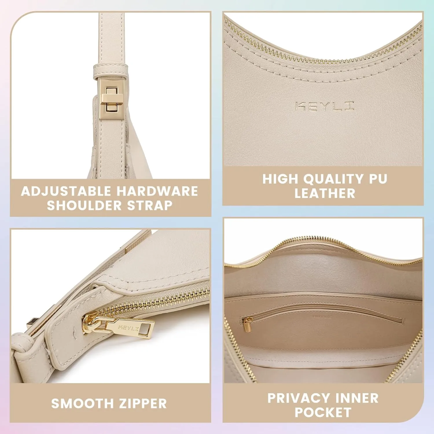 Keyli Shoulder Bag Stylish Casual Clutch Purses for Women 3 Ways Adjust Strap Hobo Handbags with Zip Closure