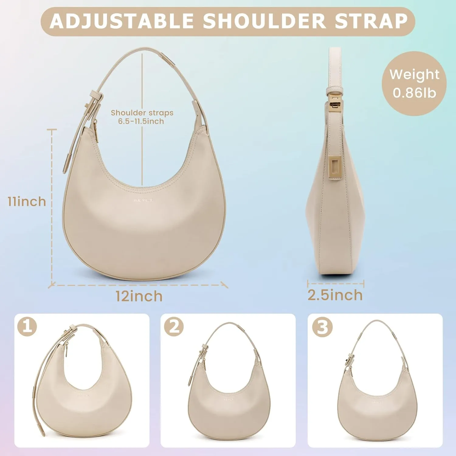 Keyli Shoulder Bag Stylish Casual Clutch Purses for Women 3 Ways Adjust Strap Hobo Handbags with Zip Closure