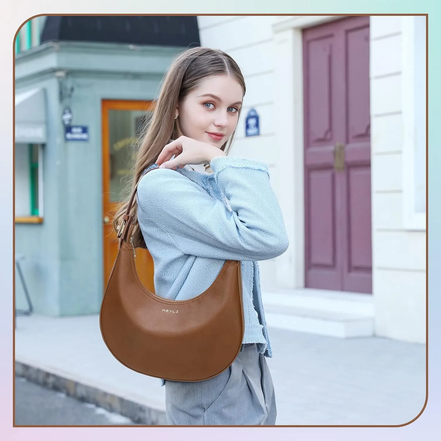 Keyli Shoulder Bag Stylish Casual Clutch Purses for Women 3 Ways Adjust Strap Hobo Handbags with Zip Closure
