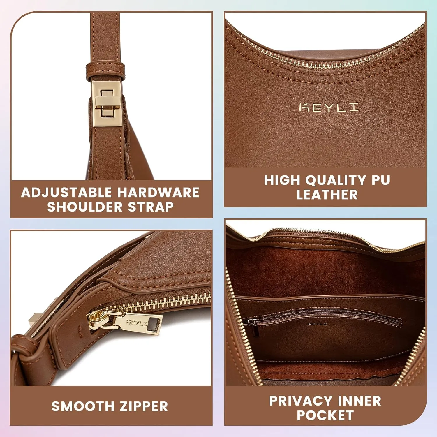 Keyli Shoulder Bag Stylish Casual Clutch Purses for Women 3 Ways Adjust Strap Hobo Handbags with Zip Closure