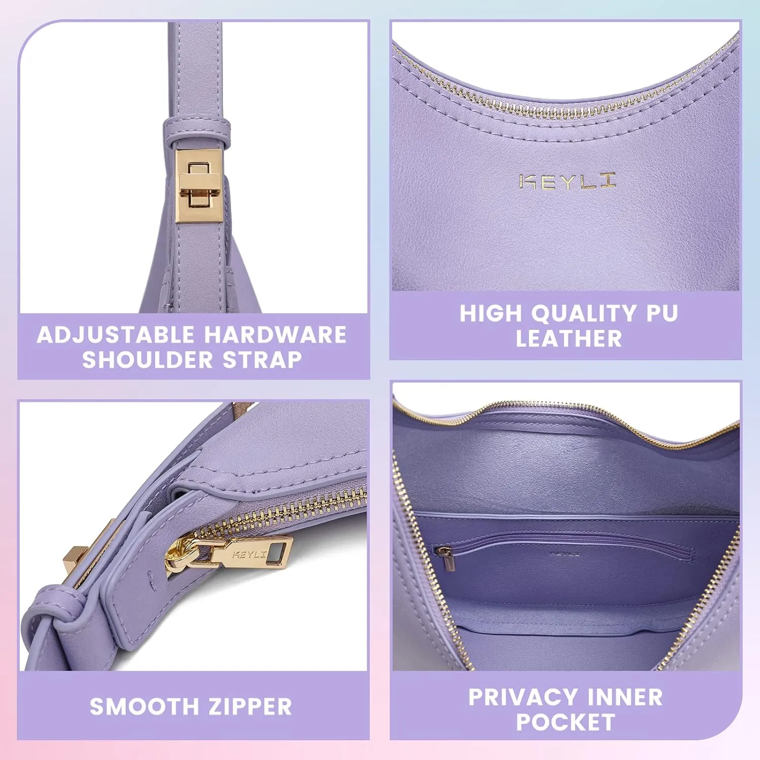 Keyli Shoulder Bag Stylish Casual Clutch Purses for Women 3 Ways Adjust Strap Hobo Handbags with Zip Closure