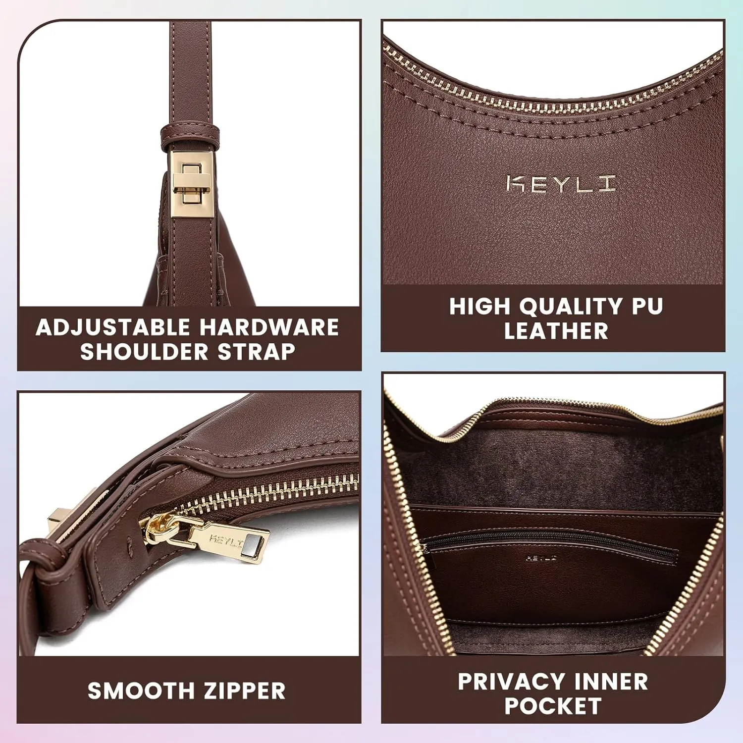 Keyli Shoulder Bag Stylish Casual Clutch Purses for Women 3 Ways Adjust Strap Hobo Handbags with Zip Closure