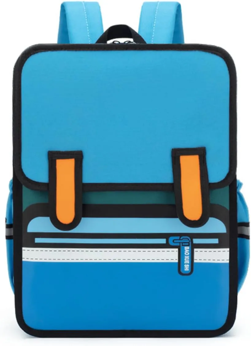 Kid Boys Girls Backpack Waterproof Children Snack Bag Jump Style 3D Primary School Bag Kindergarten Backpack (Blue)