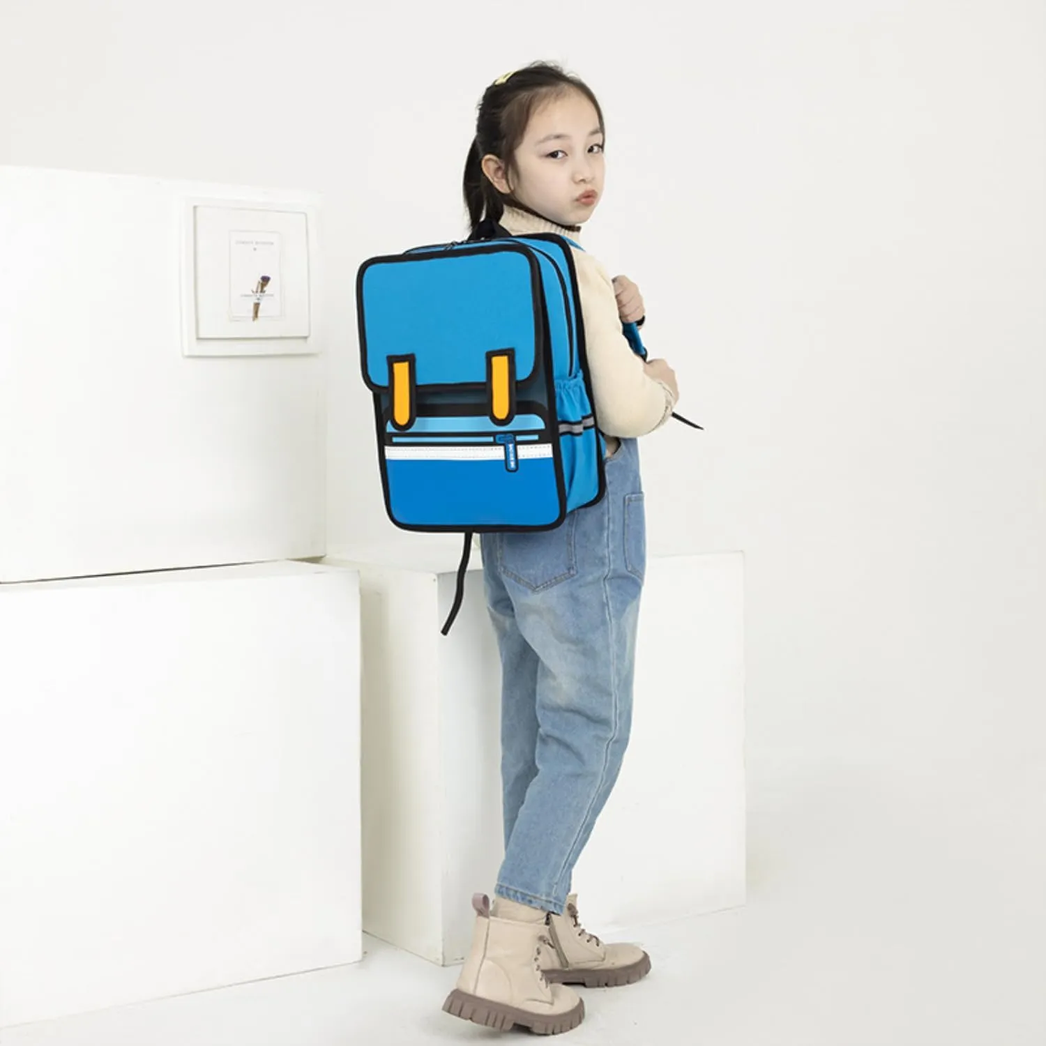 Kid Boys Girls Backpack Waterproof Children Snack Bag Jump Style 3D Primary School Bag Kindergarten Backpack (Blue)