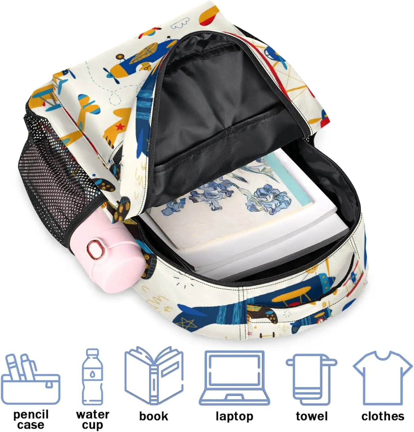 Kids Backpack for Boys - Elementary Middle School Bag Student Bookbag for Girls Teens - Casual Daypack Travel Laptop Backpacks(Aircraft)