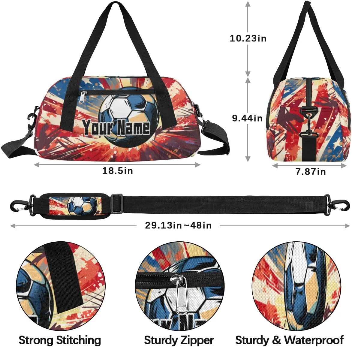 Kids Duffel Overnight Bag Boys American Flag Football Print,Ball Waterproof Gym Sports Duffle Bag Teen Personalized Travel Gymnastic Weekender Bag Custom Carry on Tote Bag for Boys