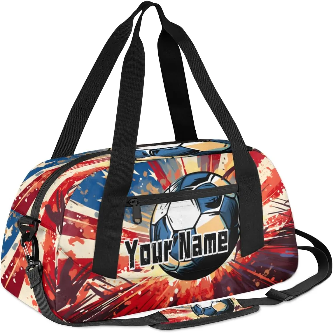 Kids Duffel Overnight Bag Boys American Flag Football Print,Ball Waterproof Gym Sports Duffle Bag Teen Personalized Travel Gymnastic Weekender Bag Custom Carry on Tote Bag for Boys