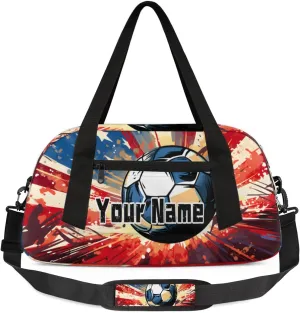 Kids Duffel Overnight Bag Boys American Flag Football Print,Ball Waterproof Gym Sports Duffle Bag Teen Personalized Travel Gymnastic Weekender Bag Custom Carry on Tote Bag for Boys