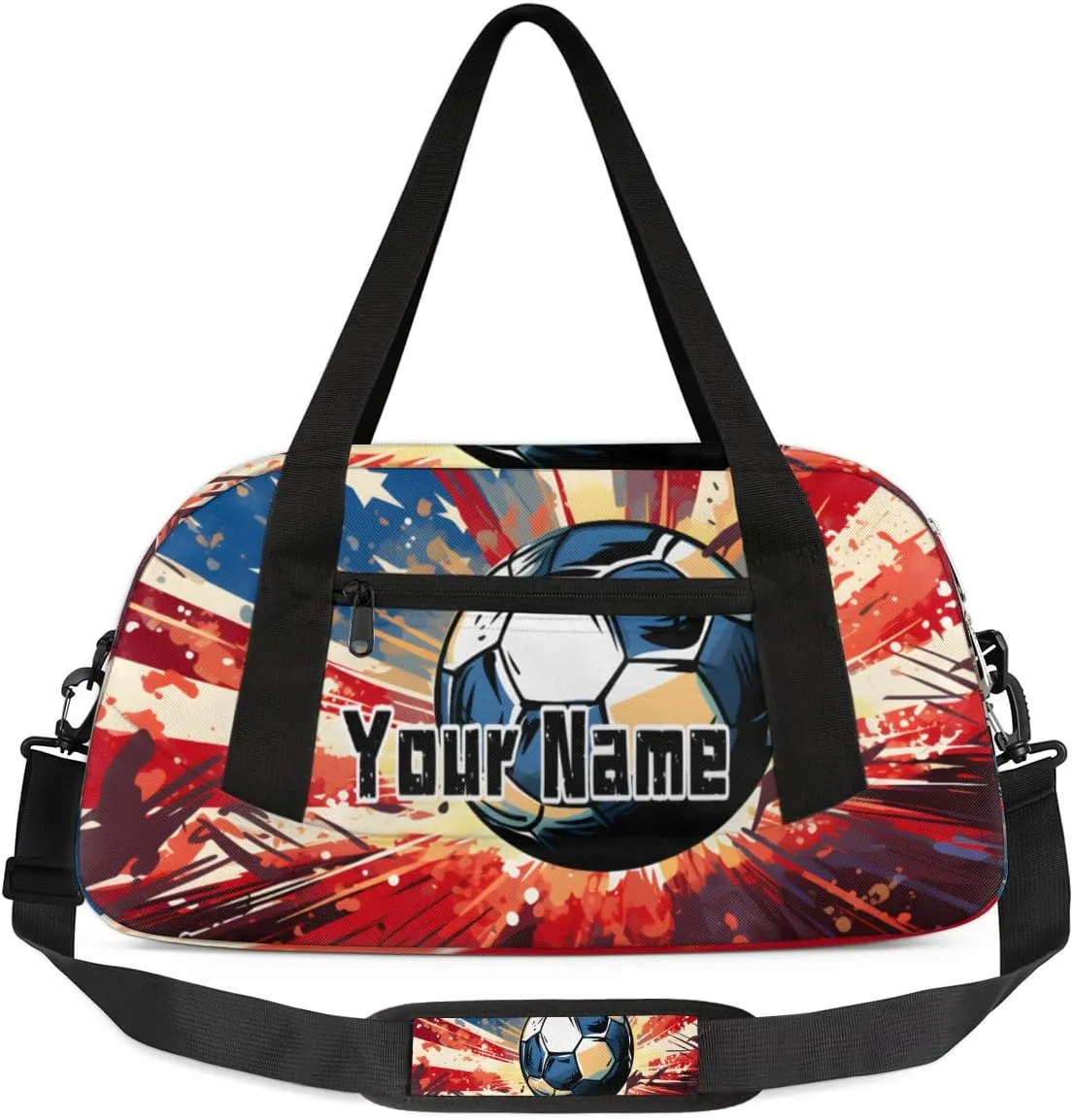Kids Duffel Overnight Bag Boys American Flag Football Print,Ball Waterproof Gym Sports Duffle Bag Teen Personalized Travel Gymnastic Weekender Bag Custom Carry on Tote Bag for Boys