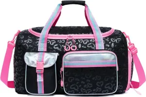 Kids Duffle Bag Girls Women Travel Bag Gifts Overnight Bag for Girls Women Tote Bag Sleepover Bag for Girls Gym Dance Bag with Shoes Compartment, Love Black