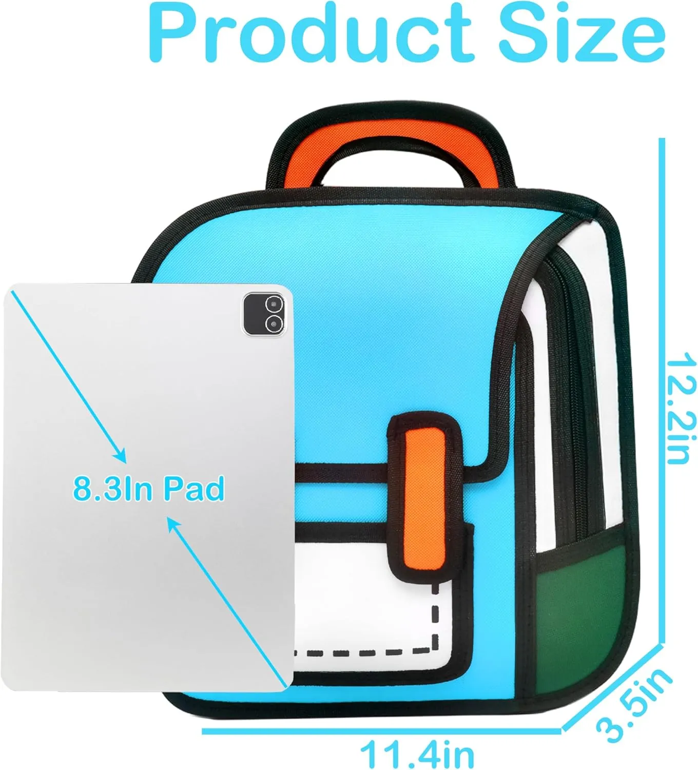 Kids Kawaii Backpack for Boys Girls Cute Toddler 2D Cartoon Comic Paper Jump Bookbag Fun Weird School Schoolbag (Blue, Small)
