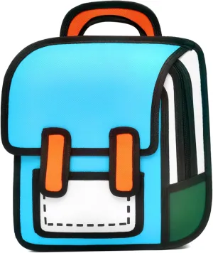 Kids Kawaii Backpack for Boys Girls Cute Toddler 2D Cartoon Comic Paper Jump Bookbag Fun Weird School Schoolbag (Blue, Small)