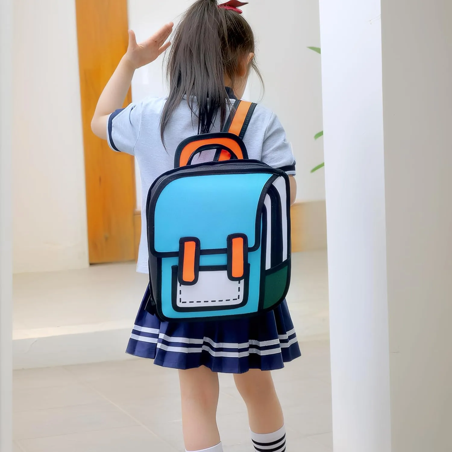Kids Kawaii Backpack for Boys Girls Cute Toddler 2D Cartoon Comic Paper Jump Bookbag Fun Weird School Schoolbag (Blue, Small)