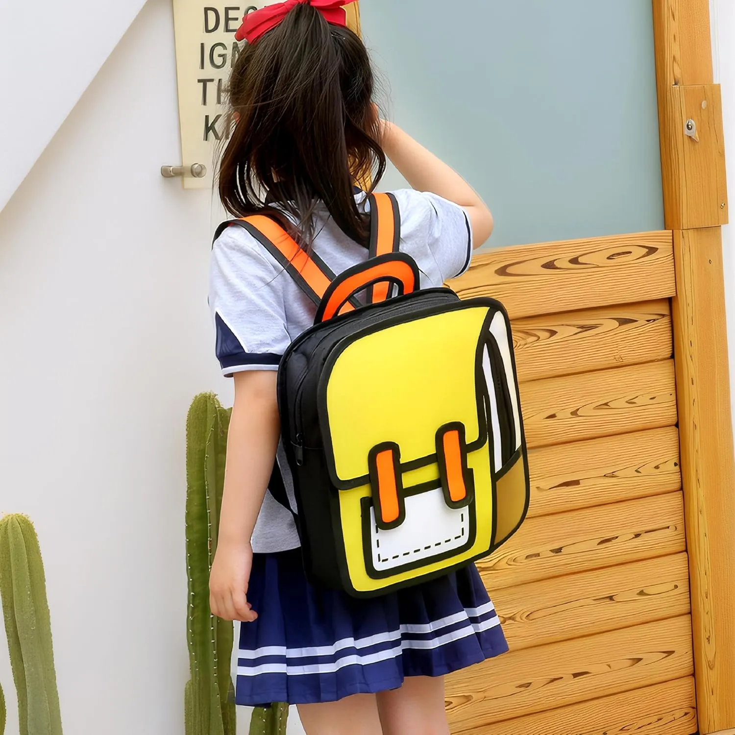 Kids Kawaii Backpack for Boys Girls Cute Toddler 2D Cartoon Comic Paper Jump Bookbag Fun Weird School Schoolbag (Yellow, Small)