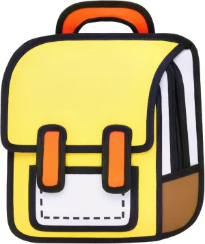 Kids Kawaii Backpack for Boys Girls Cute Toddler 2D Cartoon Comic Paper Jump Bookbag Fun Weird School Schoolbag (Yellow, Small)
