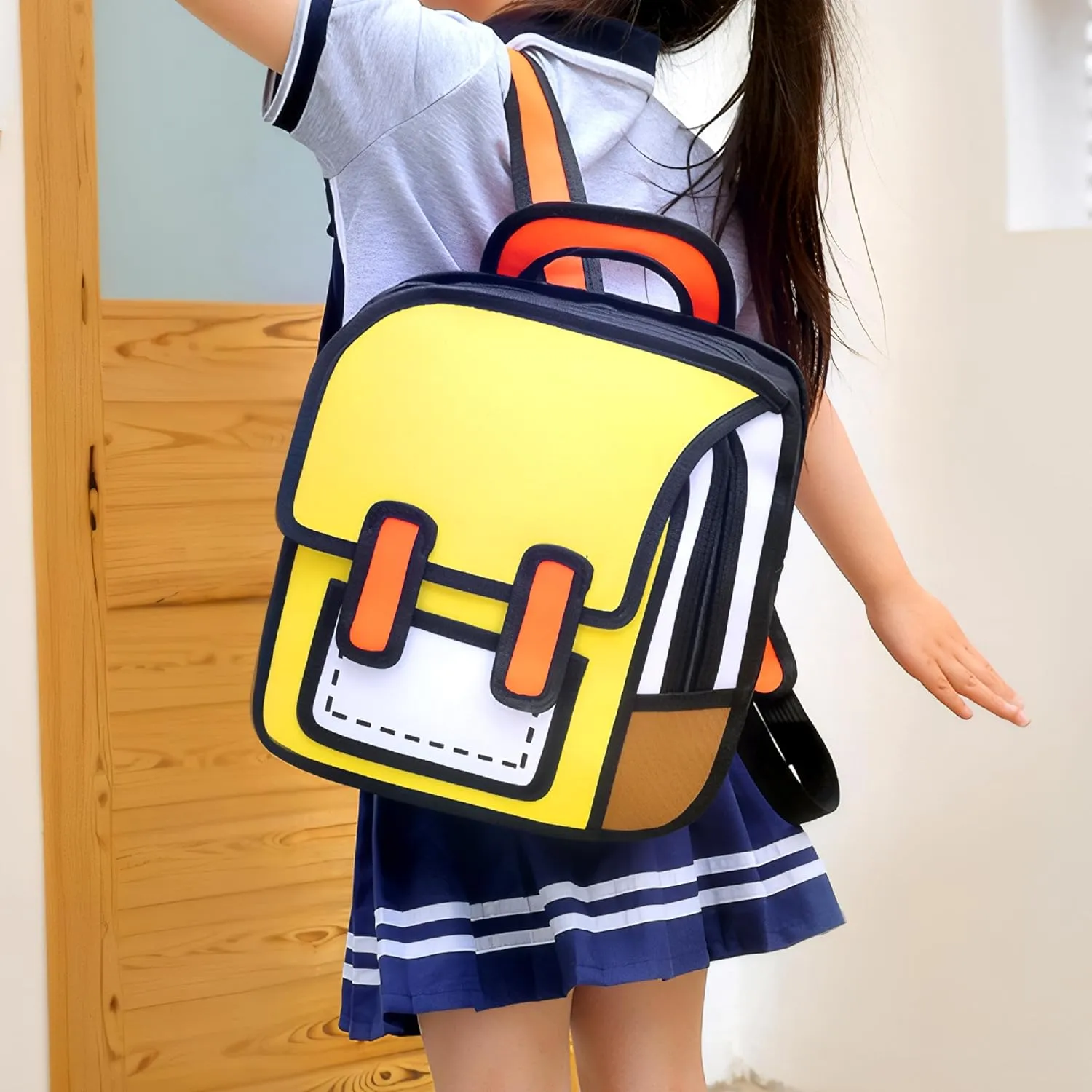 Kids Kawaii Backpack for Boys Girls Cute Toddler 2D Cartoon Comic Paper Jump Bookbag Fun Weird School Schoolbag (Yellow, Small)