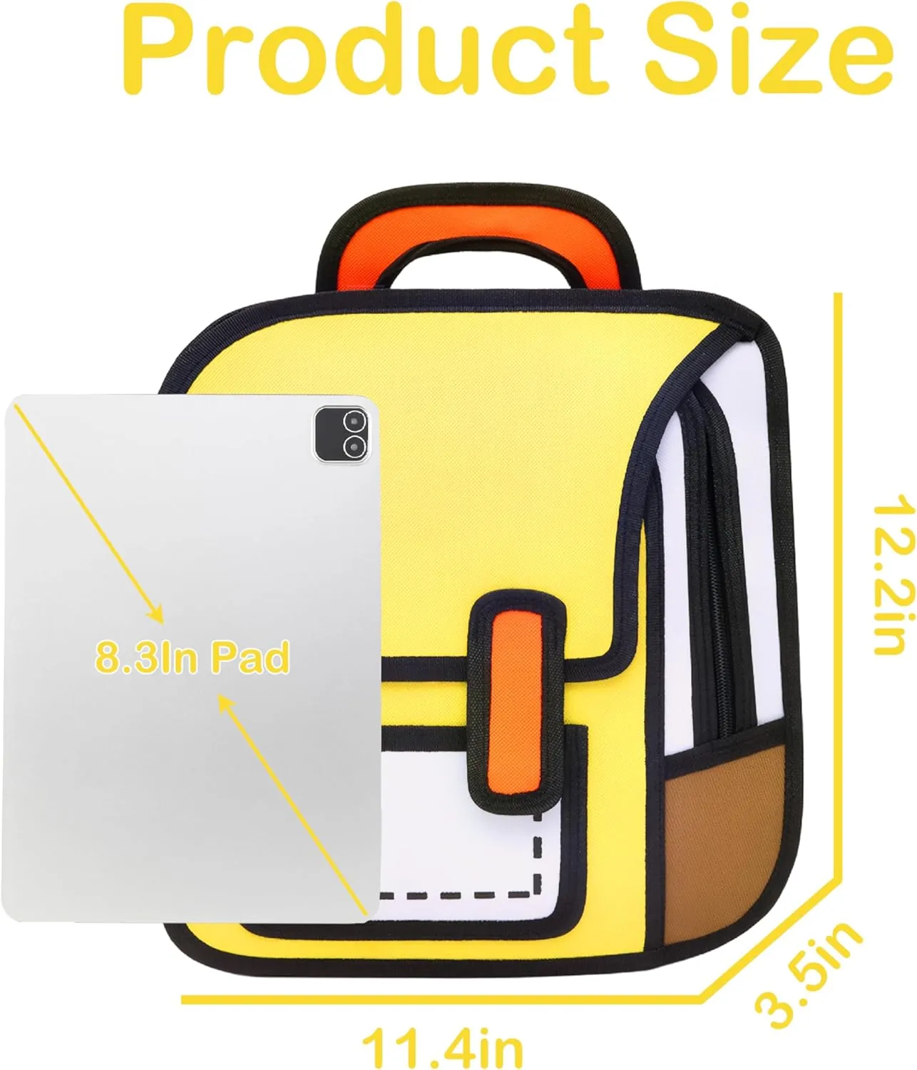 Kids Kawaii Backpack for Boys Girls Cute Toddler 2D Cartoon Comic Paper Jump Bookbag Fun Weird School Schoolbag (Yellow, Small)