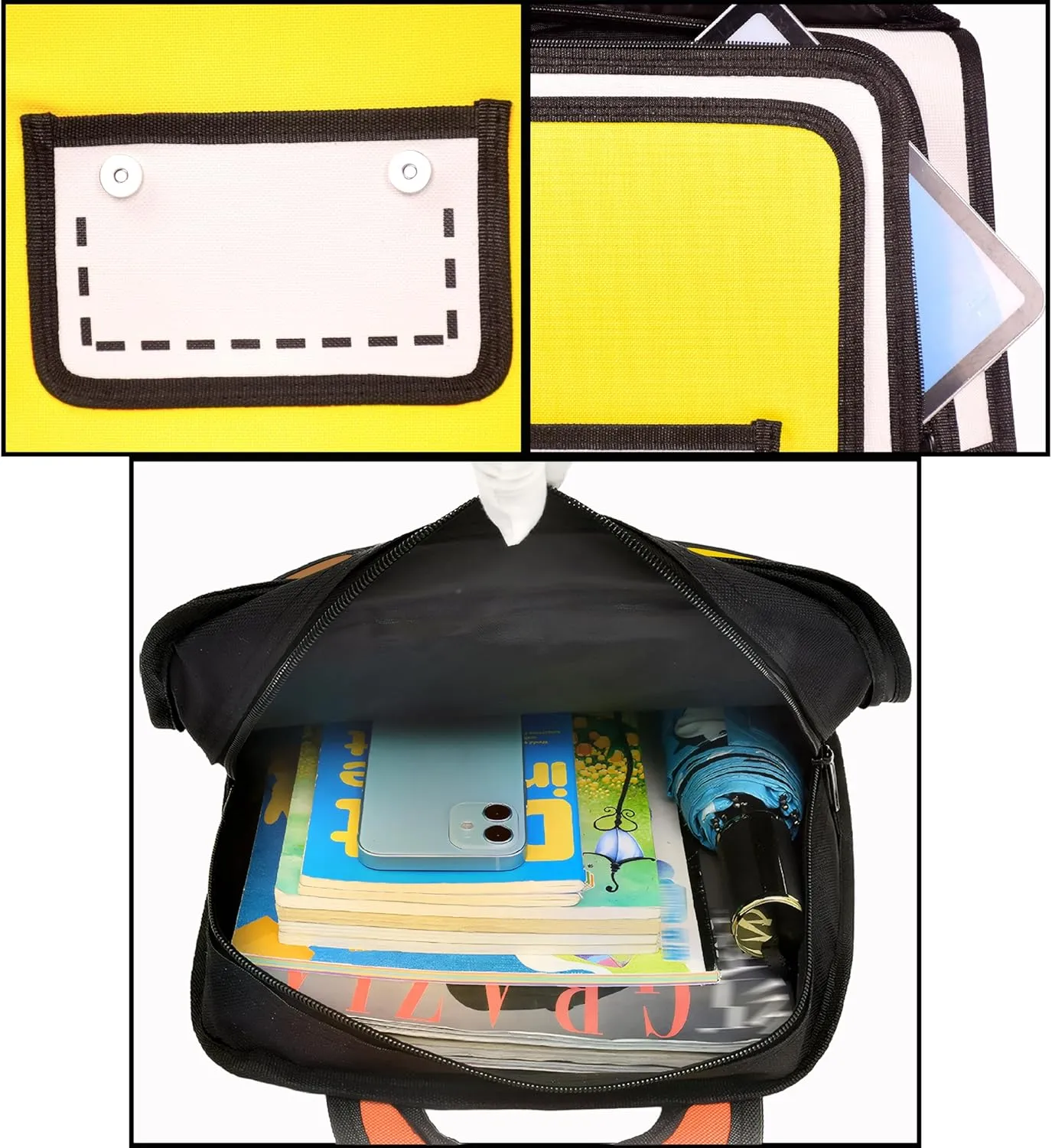 Kids Kawaii Backpack for Boys Girls Cute Toddler 2D Cartoon Comic Paper Jump Bookbag Fun Weird School Schoolbag (Yellow, Small)