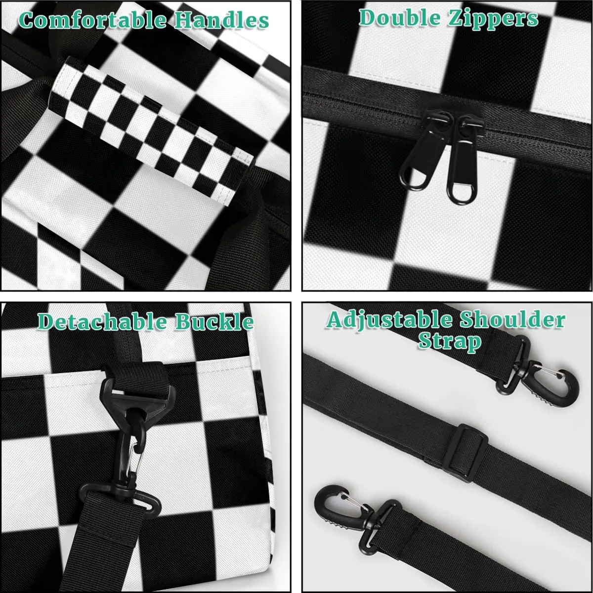 Kids Overnight Duffel Bags Checkered Black Travel Sports Gym Bags for Boy Waterproof Weekender Sleepover Bag Portable Carry on Tote Bag