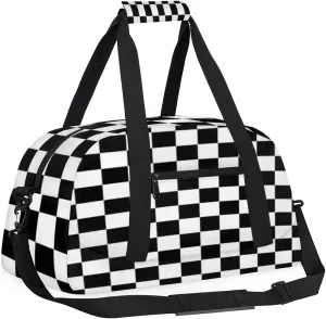 Kids Overnight Duffel Bags Checkered Black Travel Sports Gym Bags for Boy Waterproof Weekender Sleepover Bag Portable Carry on Tote Bag