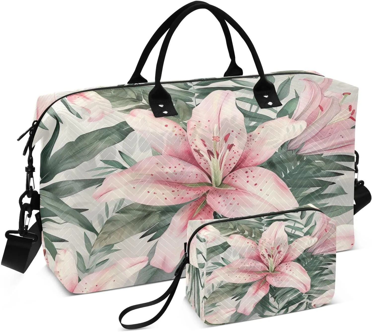 Kigai Beautiful Lily Flowers Foldable Travel Duffel Bags,Sports Duffel Bags for Men Women,Weekender Overnight Bag Gym Tote Bag with Toiletry Bag
