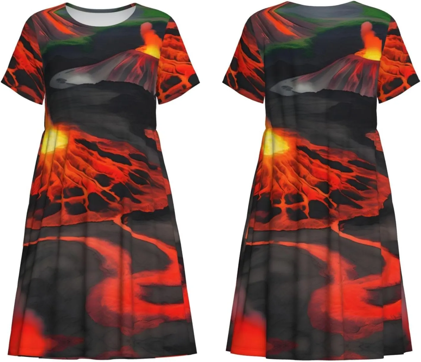 Kilauea Volcanos Print Summer Dresses for Women,Casual Maxi Dress,for Easter and Beach Vacation