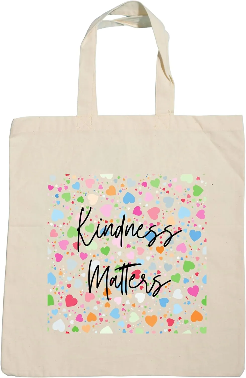 Kindness Matters-Hearts Cotton Canvas Tote Bag 15x16 Inches Inclusion, Anti-bullying, LGBTQ Friendly, Anti-racism, Autism, ASD, ADHD, Neurodiverse, Learning Disabilities, Mental Health Conditions