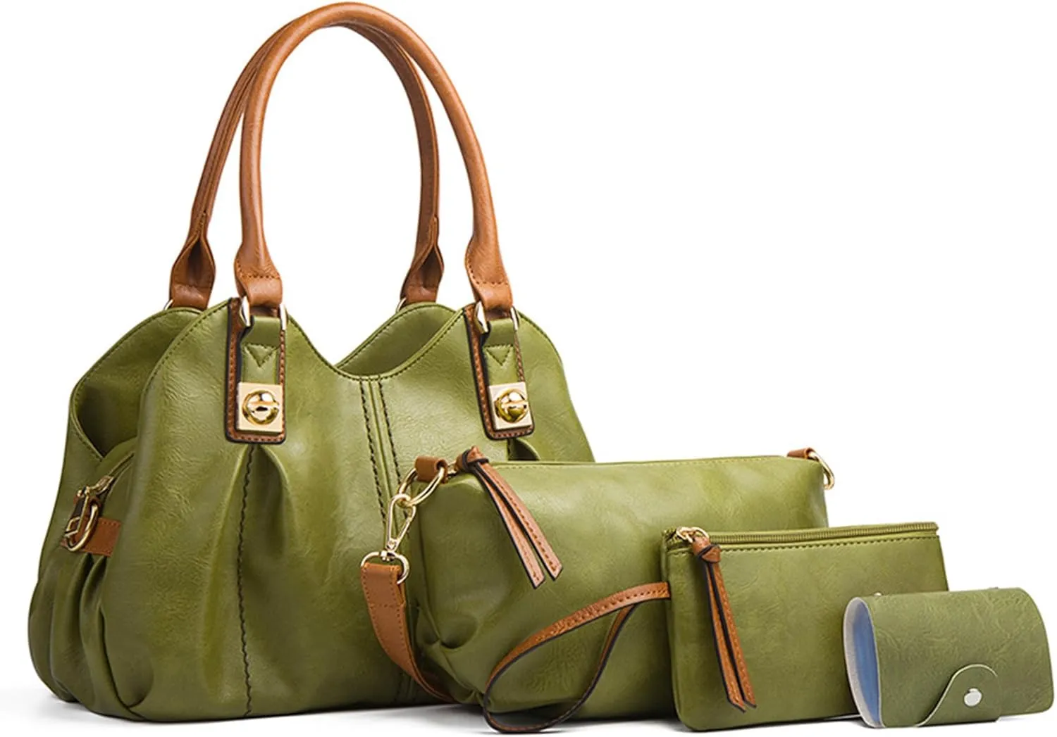 KingTo 4pcs Purses Retro Tote Handbags for Women Stylish Shoulder Bags Soft Top Handle Satchel Set