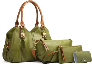 KingTo 4pcs Purses Retro Tote Handbags for Women Stylish Shoulder Bags Soft Top Handle Satchel Set