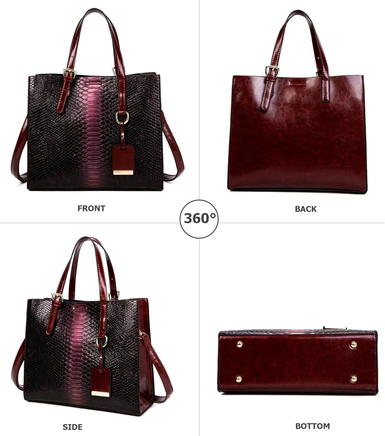 KingTo Women's Crocodile Pattern Satchel Handbags Stylish Tote Handbags crocodile purses for women 3 Pcs Set