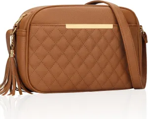 KKXIU 10” Large Size Quilted Crossbody Bag for Women Vegan Leather Handbags Stylish Shoulder Purse with Tassel