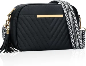 KKXIU 10” Large Size Quilted Crossbody Bag for Women Vegan Leather Handbags Stylish Shoulder Purse with Tassel
