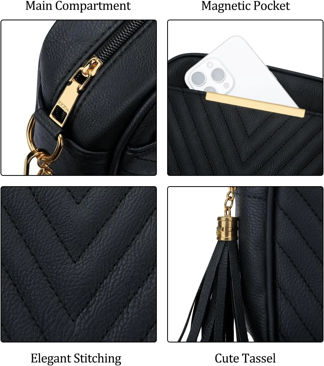 KKXIU 10” Large Size Quilted Crossbody Bag for Women Vegan Leather Handbags Stylish Shoulder Purse with Tassel