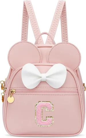 KKXIU Girls Initial Bowknot Cute Mini Backpack Small Women Daypacks, Personalized Trendy Stuff Gifts for Kids and Teen - Pink - C