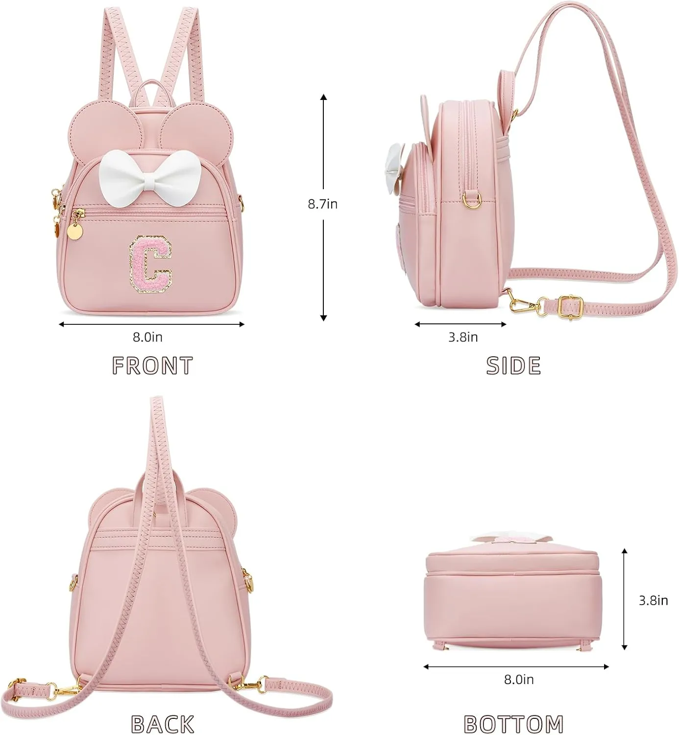 KKXIU Girls Initial Bowknot Cute Mini Backpack Small Women Daypacks, Personalized Trendy Stuff Gifts for Kids and Teen - Pink - C