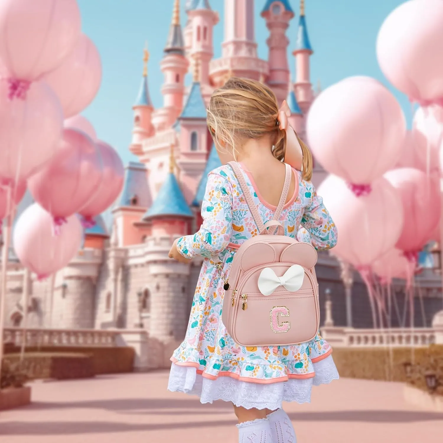 KKXIU Girls Initial Bowknot Cute Mini Backpack Small Women Daypacks, Personalized Trendy Stuff Gifts for Kids and Teen - Pink - C